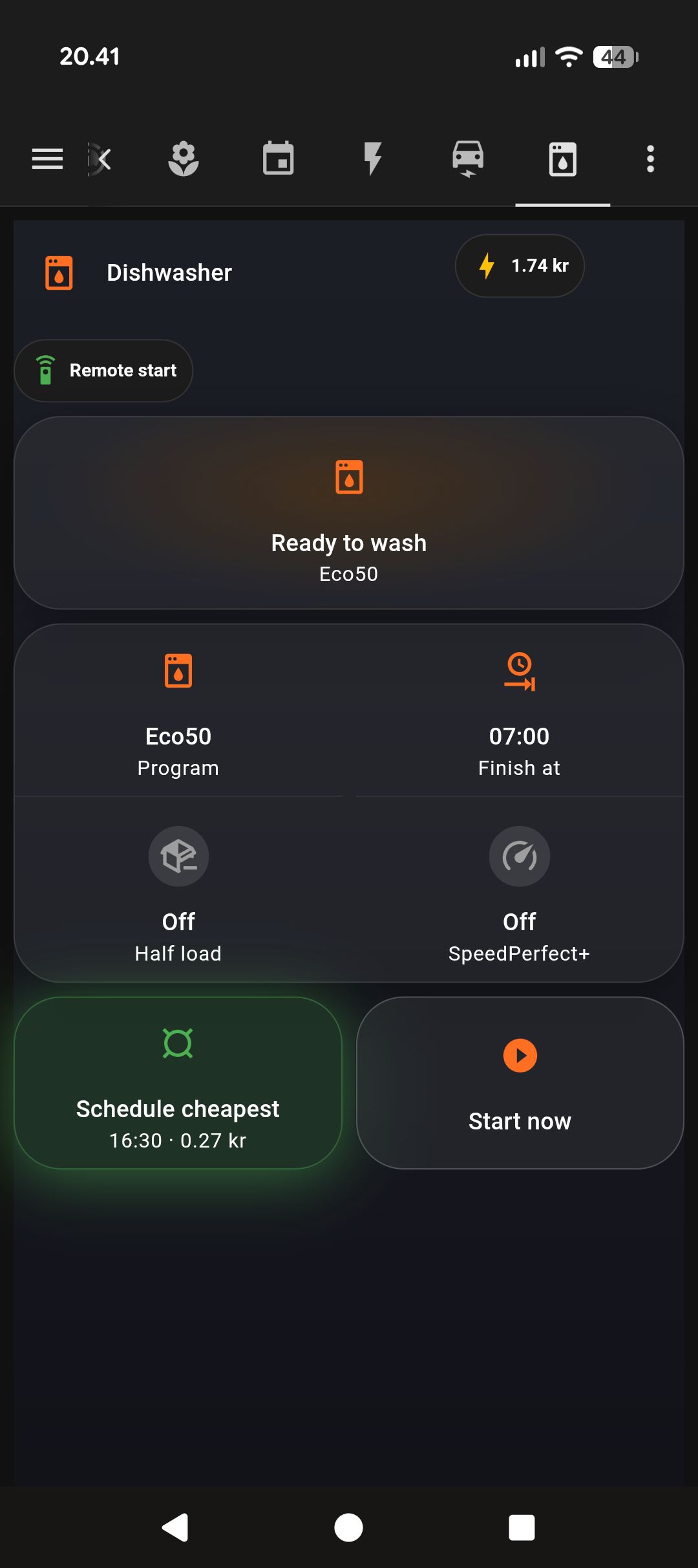 Bosch Dishwasher in Home Assistant — Schedule by Electricity Price